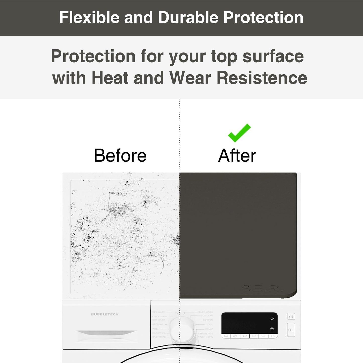 2 PACKS SEIRI Washer and Dryer Topper, 26" x 26" Silicone Dryer Top Protector Mats for Flat Top Surface Cover and Front Load Washing Machine Non-Slip Waterproof Laundry Topper Mat Large (Dark Gray)
