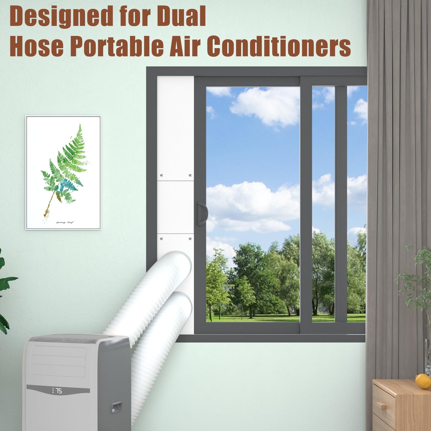 BJADE'S Dual Hose Portable Air Conditioner Window Seal Kit for 5in Portable AC Exhaust Hose with Insulating Sealing Tape,Adjustable Portable AC Window Vent Kit Length from 17" to 47"