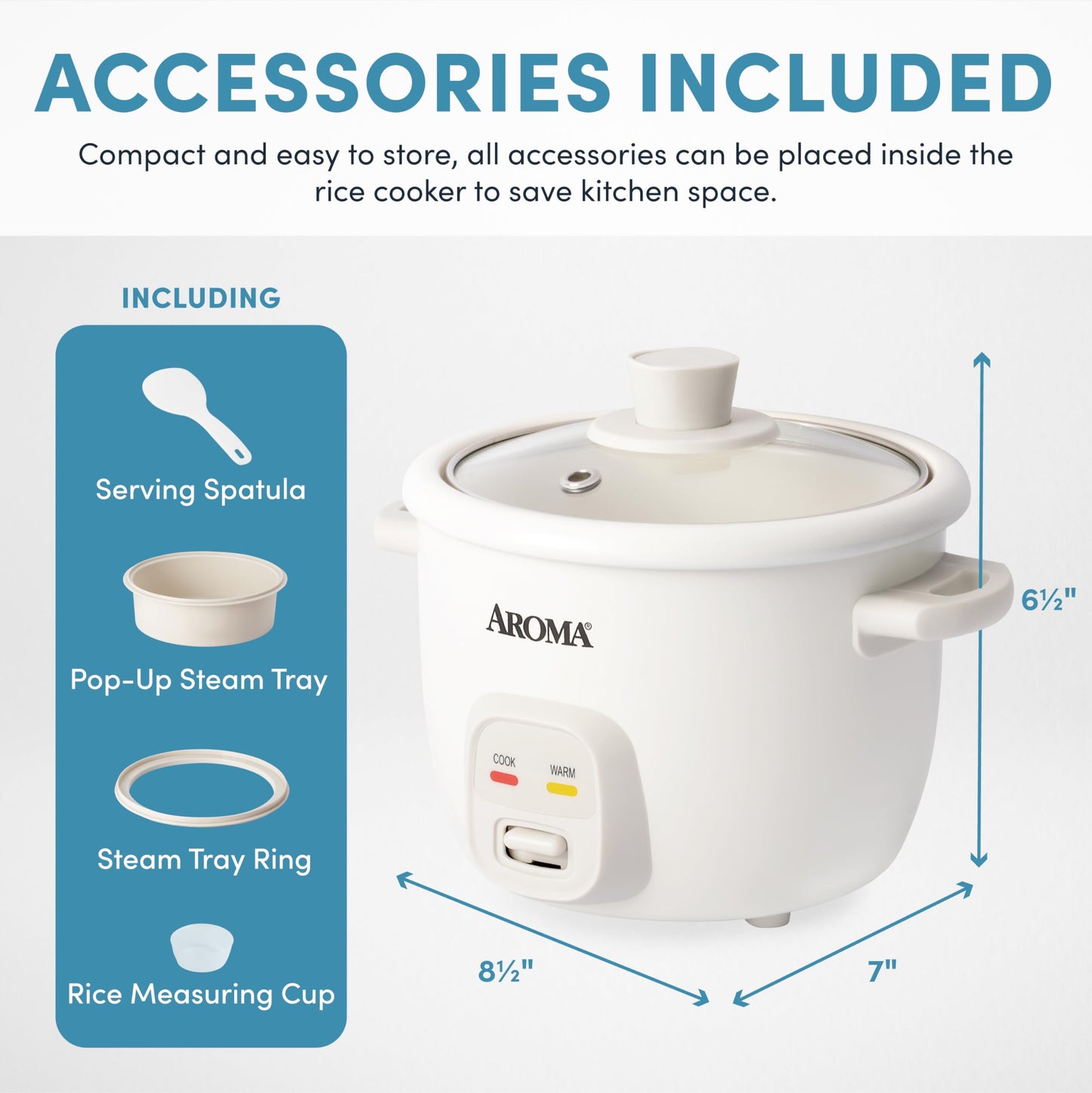 AROMA® CoreCoat Rice Cooker with Pop-Up Food Steaming Basket (4 Cups Cooked, 2 Cups Uncooked, 1 Qt)
