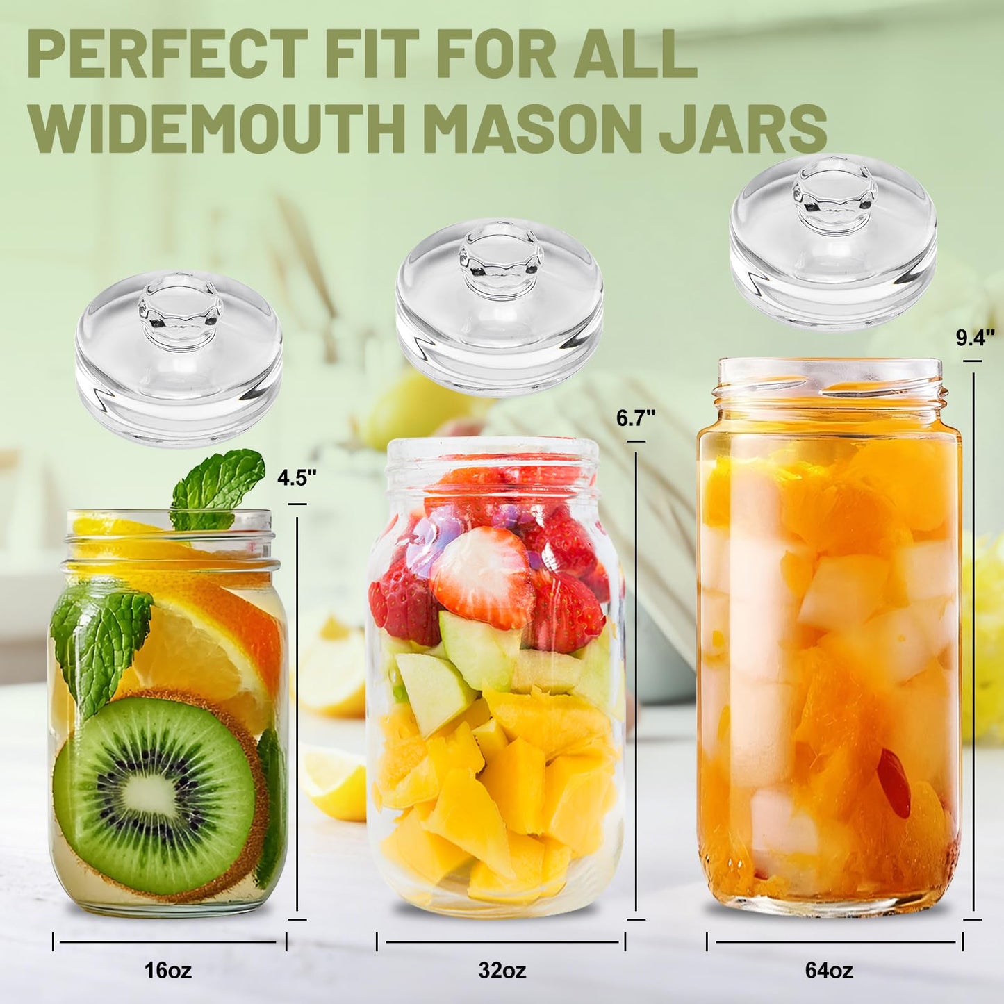Fermentation Kit for Wide Mouth Mason Jars-4 Stainless Steel Fermentation Lids,4 Glass Fermentation Weights,1 Silicone Tong,1 sauerkraut pound, 1Wooden Handle Brush Cleaner（ Jars Not Included ）