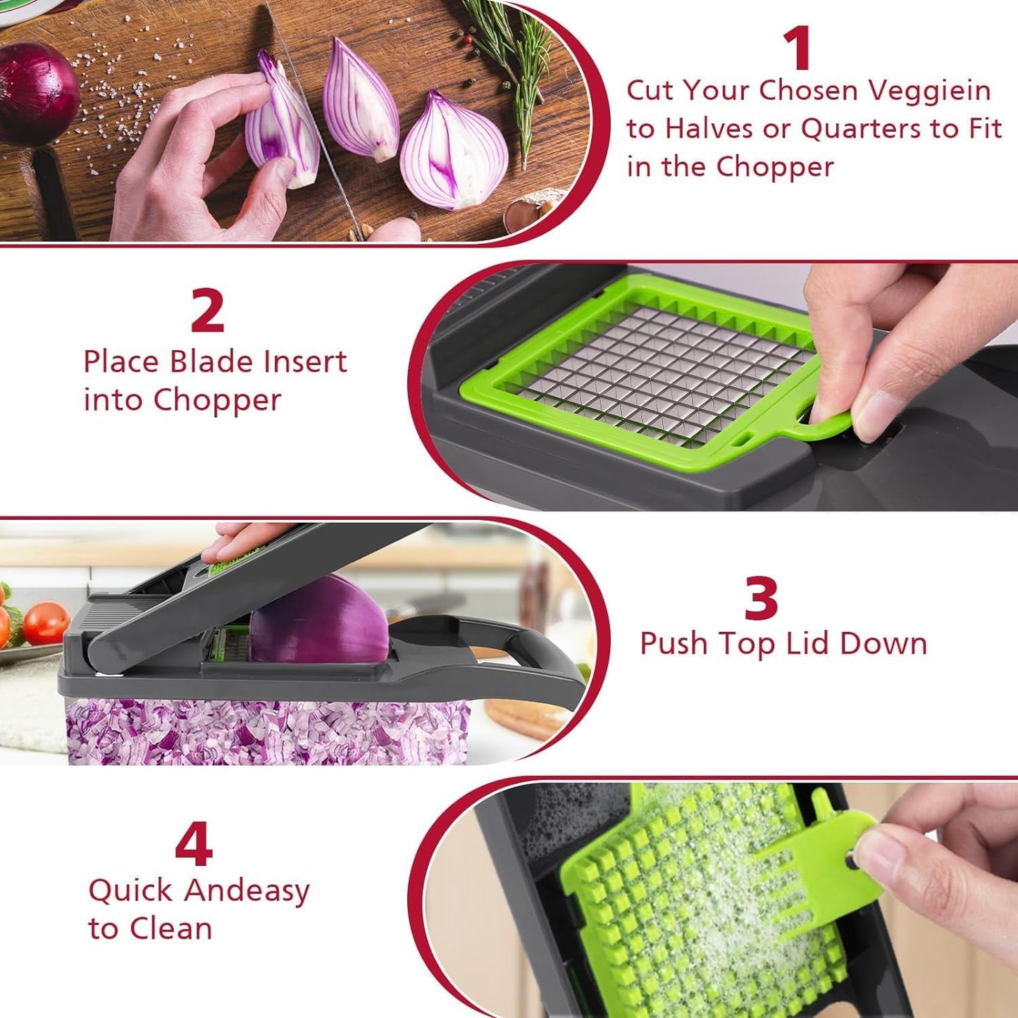 LSLCQW Vegetable Chopper: 16 in 1 Food Chopper - Onion Vegetable Slicer Cutter Dicer, Veggie Cutter with Container, 7 Blades, Kitchen Gadgets for Carrot Salad Garlic Potato Slicer (Grey)