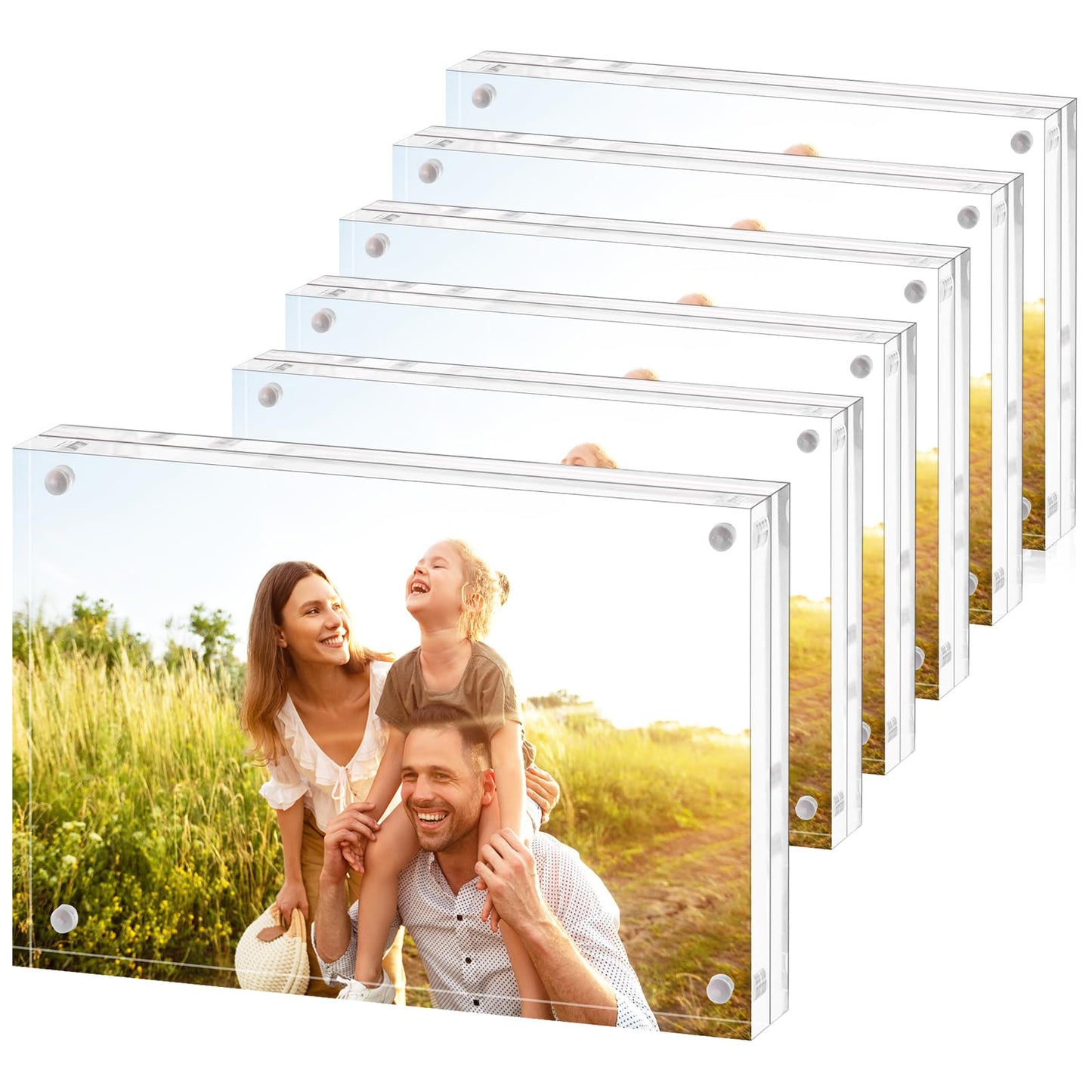 Fixwal 5x7 Acrylic Picture Frame, 6 Pack Clear Double-Sided Magnetic Frames Set, Frameless Photo Frames for Desktop Tabletop Display