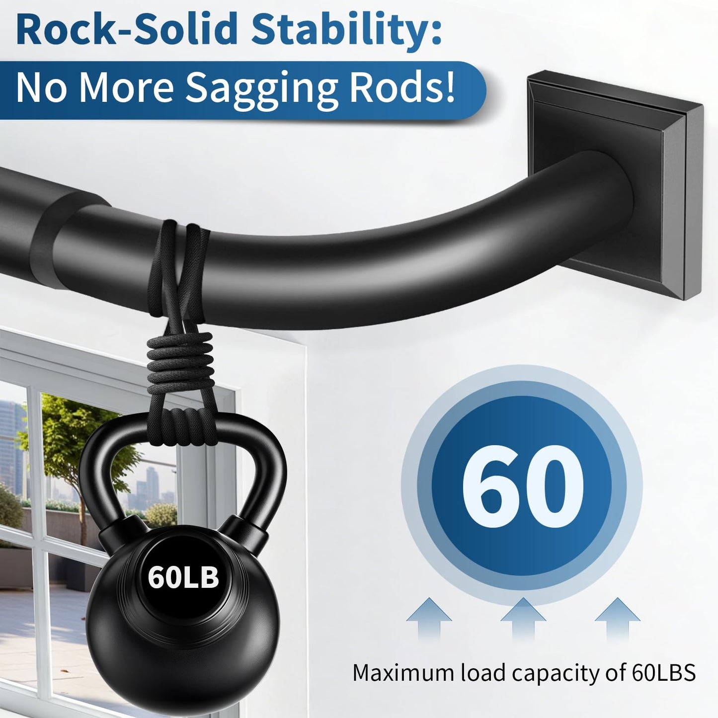 Black Curtain Rods for Windows 48-90Inch(4-7.5ft) Heavy Duty Wrap Around Blackout Curtain Rods,Adjustable Room Darkening Drapery Rod for Bedroom, Living Room, Sliding Door & Outdoor Patio