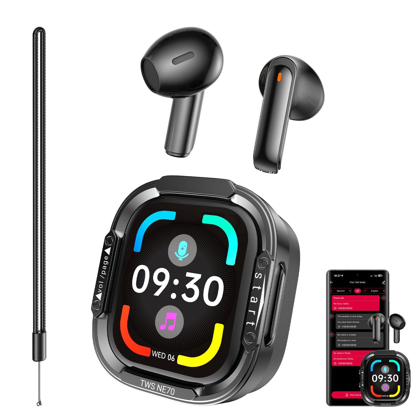 BEARTAIN NE70 Earbuds, 2026 New NE70 AI Translation Earbuds in Real Time, Language Translator Headphones with LCD Touch Screen Audifonos Traductores Inglés Español Support 150 Languages for Travel