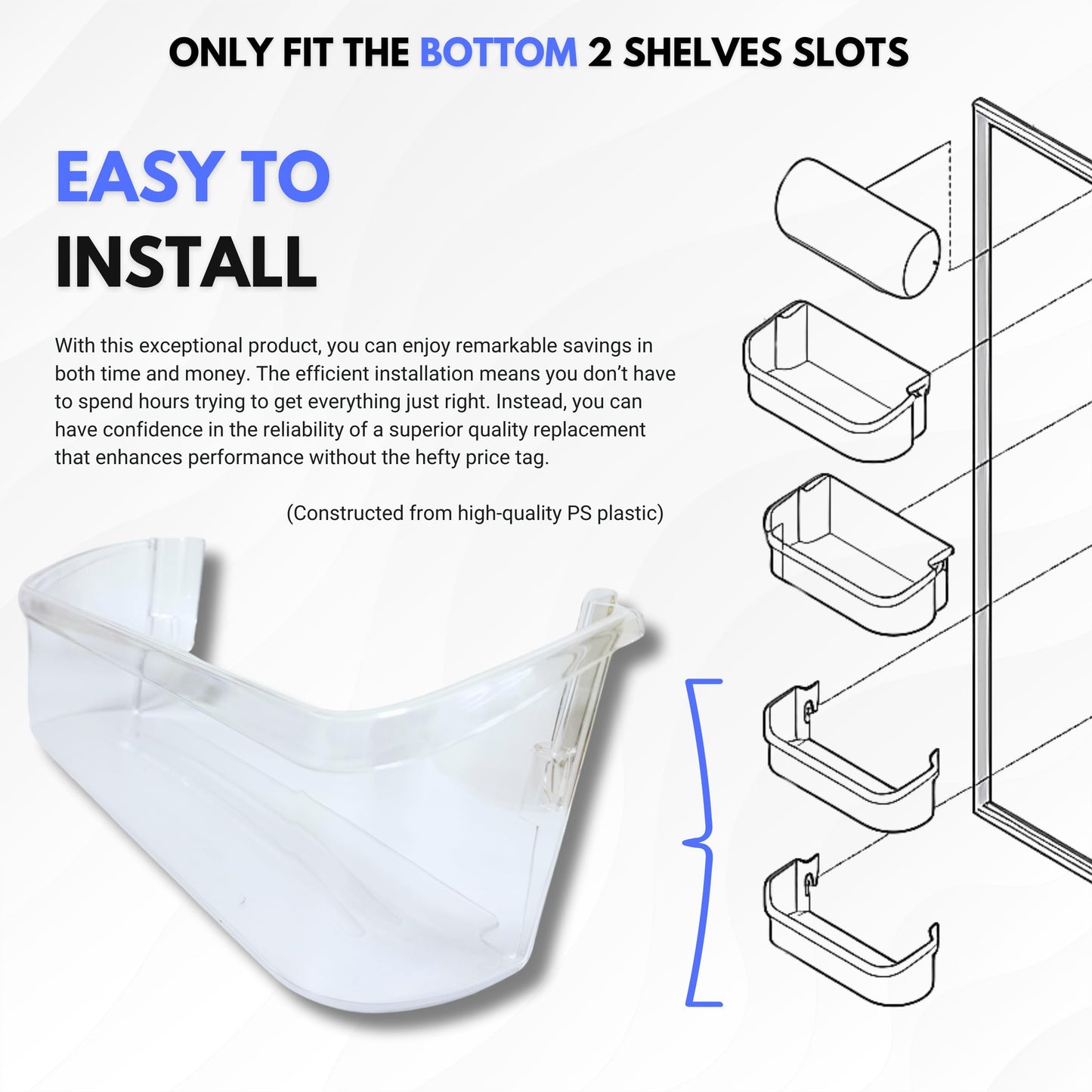Wibefel Lower Door Shelf Bin fits Frigidaire FFSS2615TP2 FFSS2615TP3 FFSS2615TS0 FFSS2615TP4 FFSS2625TE1 FFSS2615TS1 FFSS2615TS2 FFSS2615TS3 FFSS2615TS5 FFSS2625TE0 FFSS2625TE2 Refrigerator