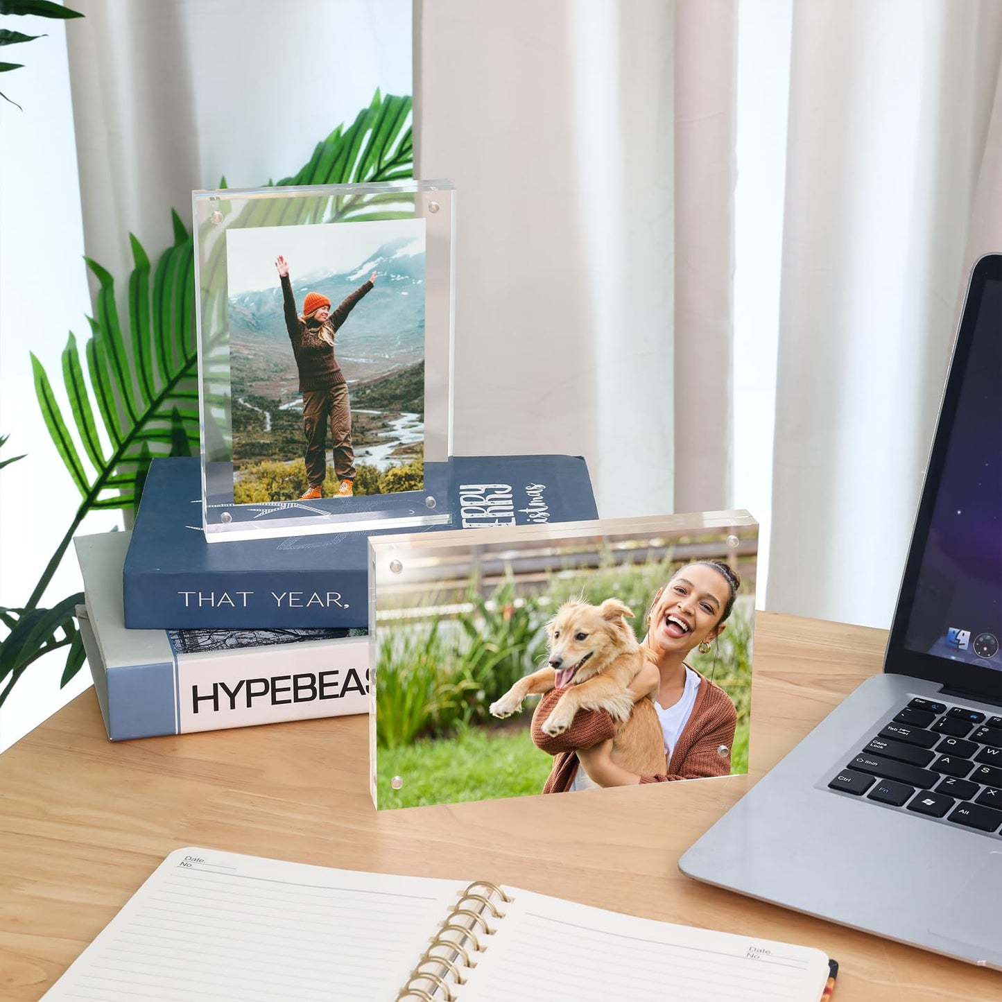 Fixwal 5x7 Acrylic Picture Frame, 6 Pack Clear Double-Sided Magnetic Frames Set, Frameless Photo Frames for Desktop Tabletop Display
