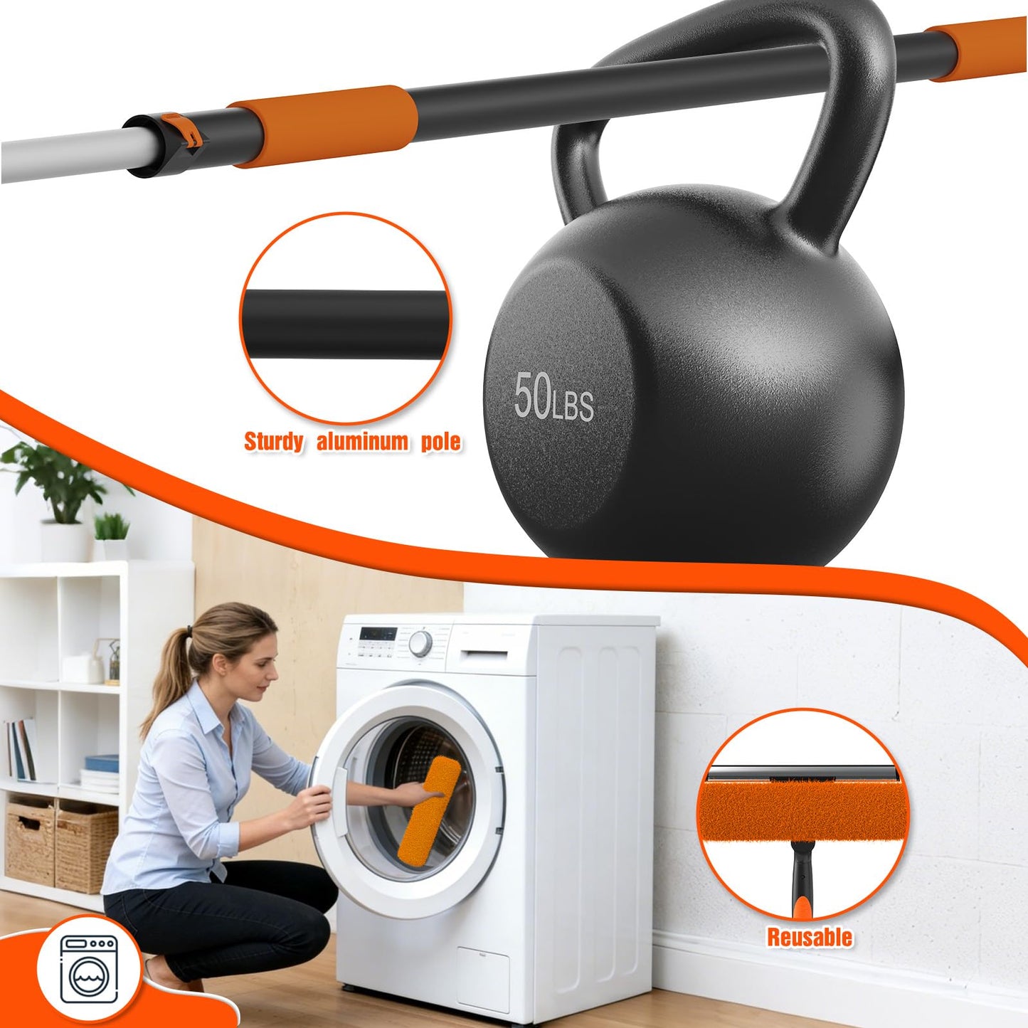 25FT Reach Window Squeegee Kit with Extension Pole, 2-in-1 Professional Washer for High Windows, 5-20FT Adjustable Reach, Rotatable Head for Indoor & Outdoor Use, Streak-Free Cleaning Tool for Home