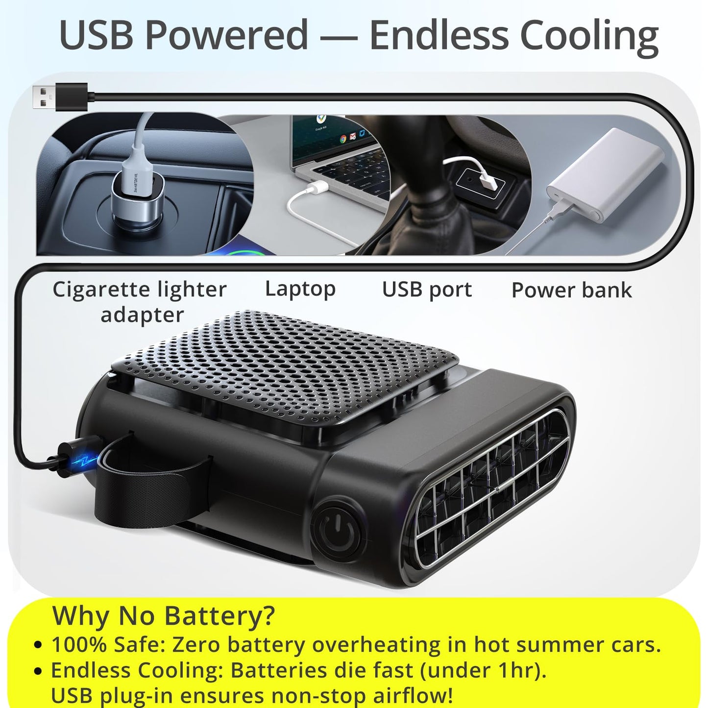 Bicboz Car Seat Fan with Seatback Cooling Airflow for Driver & Back Seat Passengers, 3-speed Quiet USB Backseat Fan for Baby Rear Facing, Headrest Carseat Fan for Infant, Kids & Dogs