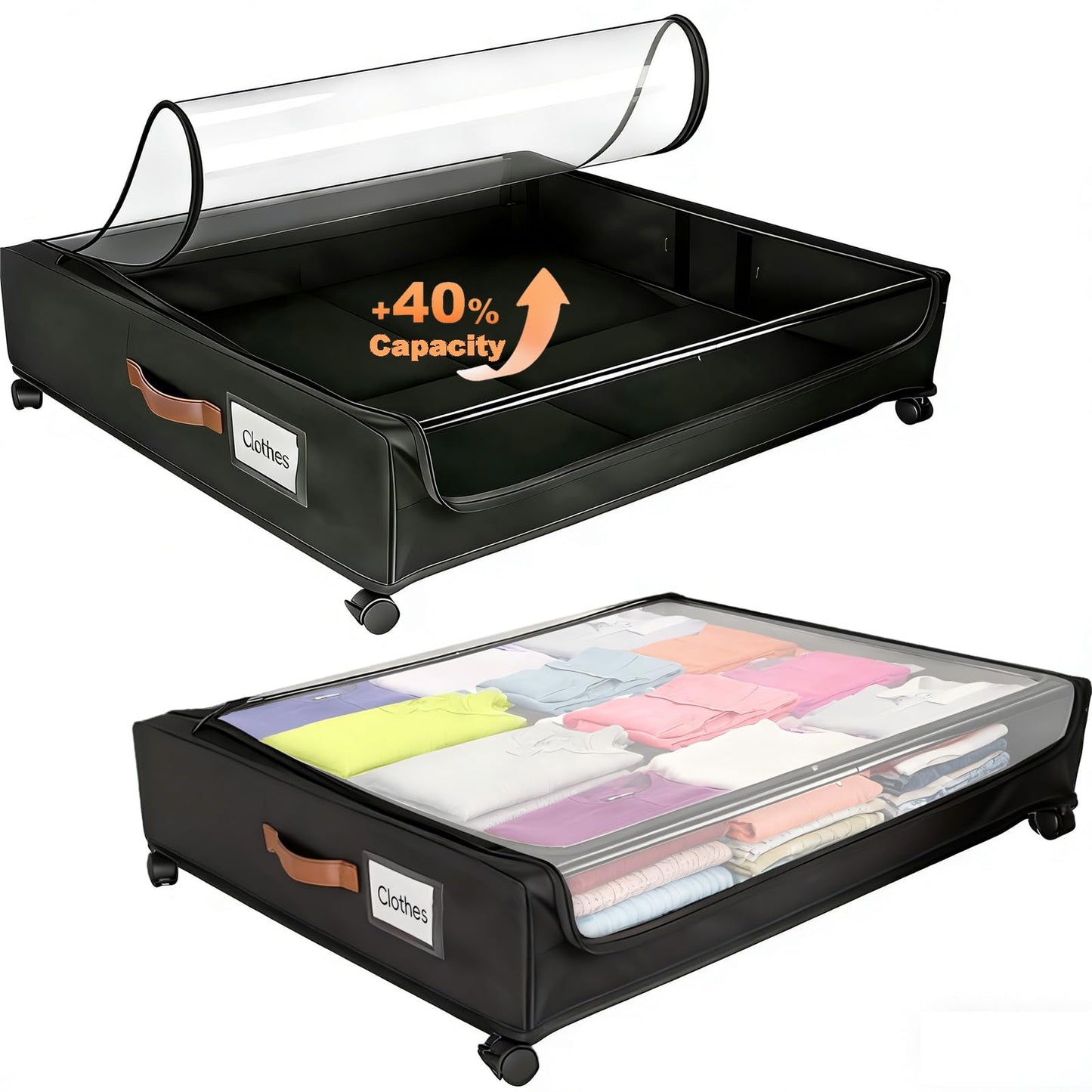 LIJIAI 80L Larger Under Bed Storage with Wheels, 2-Pack XXL Underbed Shoe Storage with Clear Lid, Easy Pull-out Rolling Under Bed Storage Containers, Underbed Storage Bins for Clothes, Shoes, Black
