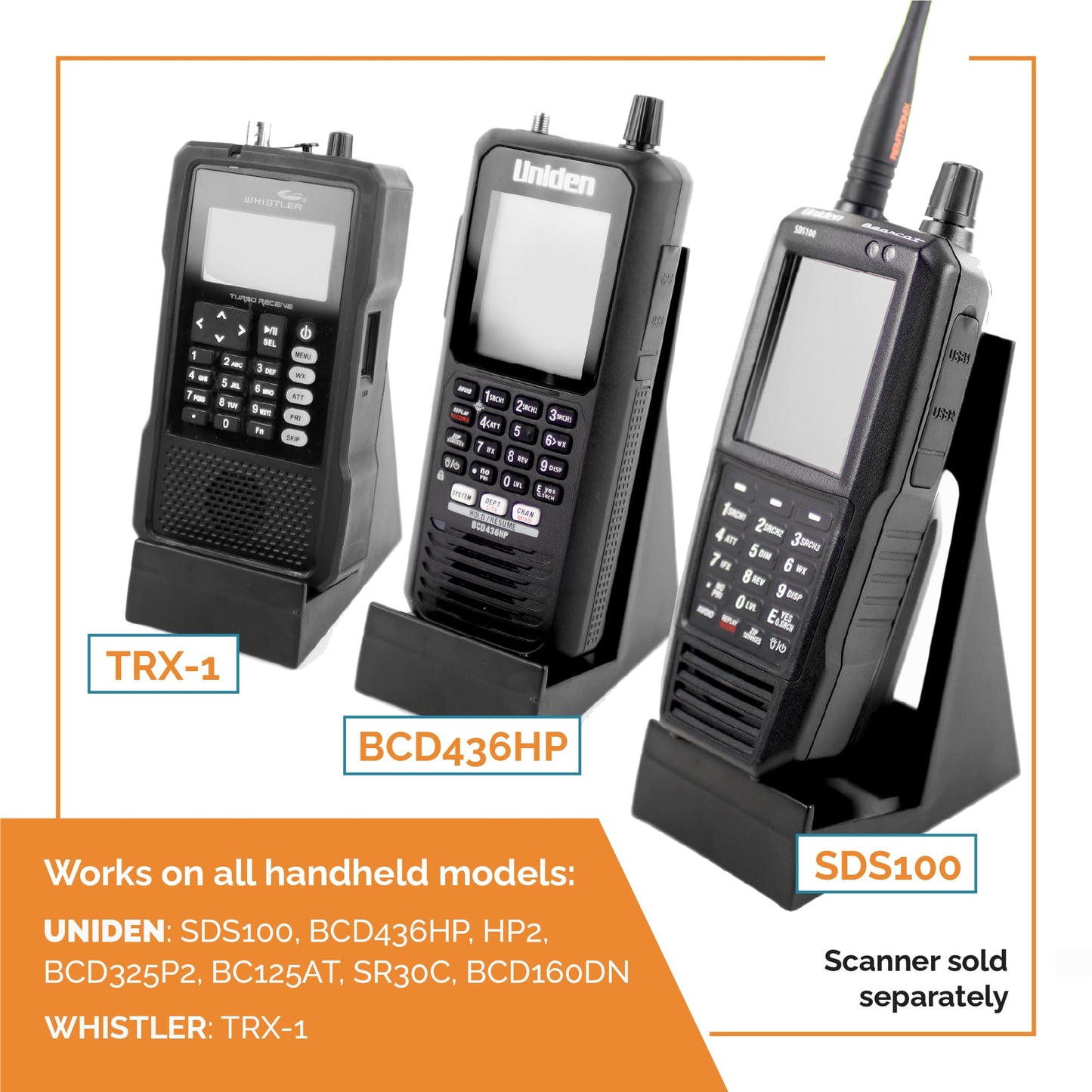 Desktop Stand for Uniden SDS150 & SDS100 Police Scanner & All Handheld Scanners (SR30C, BCD436HP, BCD325P2, BC125AT, TRX-1) Stand Upright & Toggle Between Frequencies, Scanner not Included