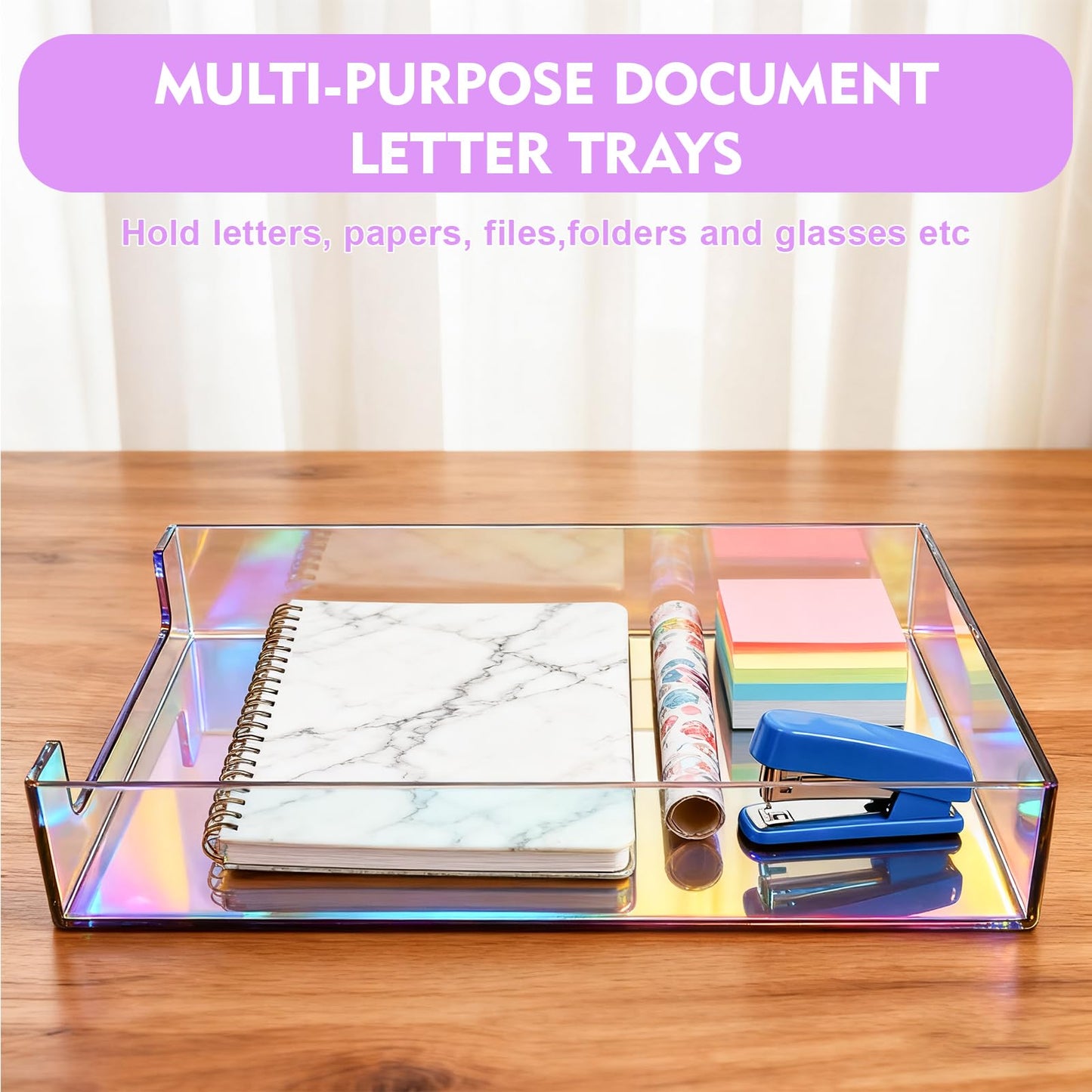 Paper Tray Acrylic File Organizer for Desk Letter Tray Desk Organizer Document Holder Sorter Storage for A4 Office Supplies Magazines, 13.8x10.6x2.4 Inches, Iridescent