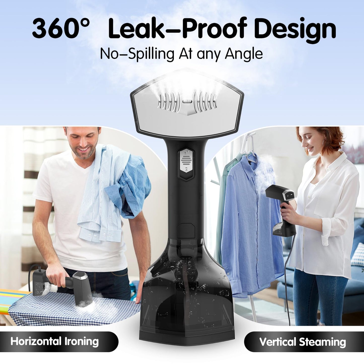 2000W Powerful Handheld Steamer for Clothes, 10-Second Heat-Up, 40g/min Steaming, 350ml Tank, 3 Adjustable Settings & Leak-Proof Design, Portable Garment Steamer for Travel and Home Use