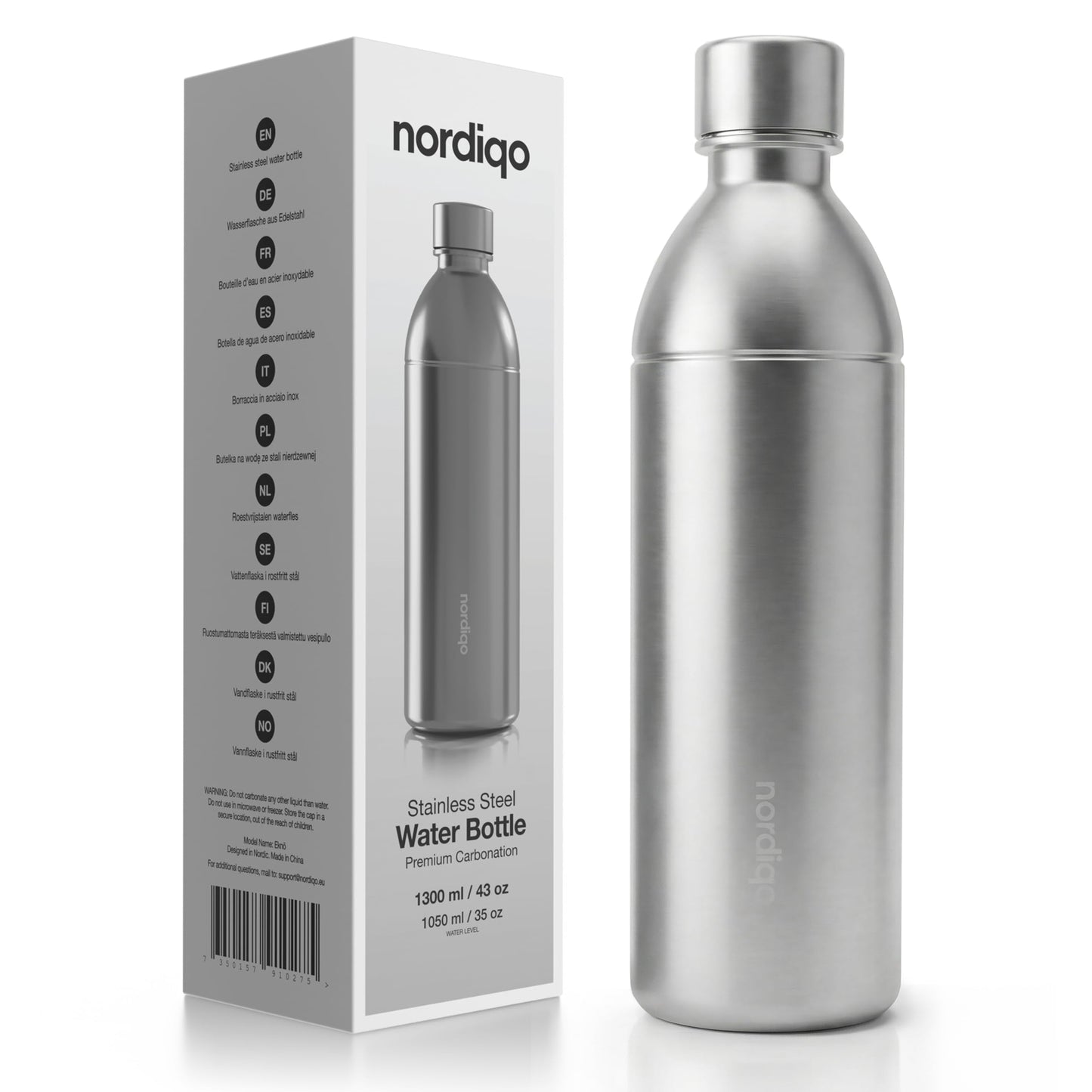 Nordiqo Stainless Steel Carbonating Bottle 43 oz | Compatible with Aarke Carbonator 3 (Not Pro) and SMEG Soda Makers | No Expiration date | Plastic-Free | Dishwasher Safe | Replacement Bottle