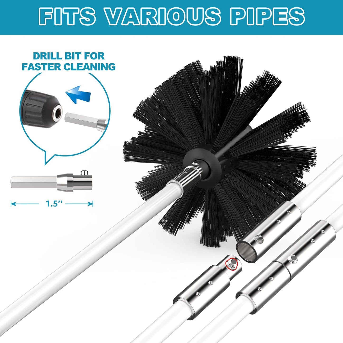 Sealegend 60 Feet Dryer Vent Cleaner Kit/Lint Remover/2×Upgraded Flexible Quick-Snap Brush/Fireplace Chimney Brushes for Easy to Use/Works Well with/Without a Power Drill