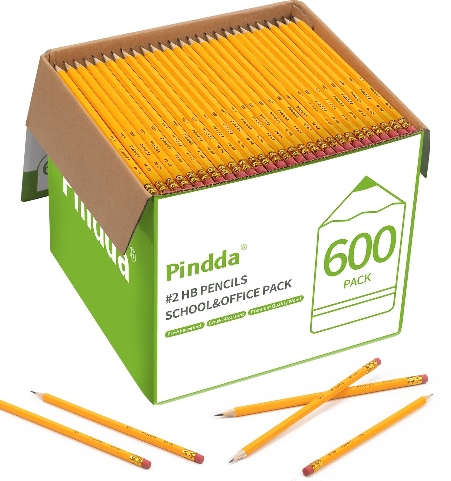 pindda Wood-cased #2 HB Pencils, 600 Pack Yellow Pre-sharpened Pencils With Erasers Bulk Pack Premium Graphite Pencil For Writing Drawing Sketching School Teacher Supplies Back to School Essentials