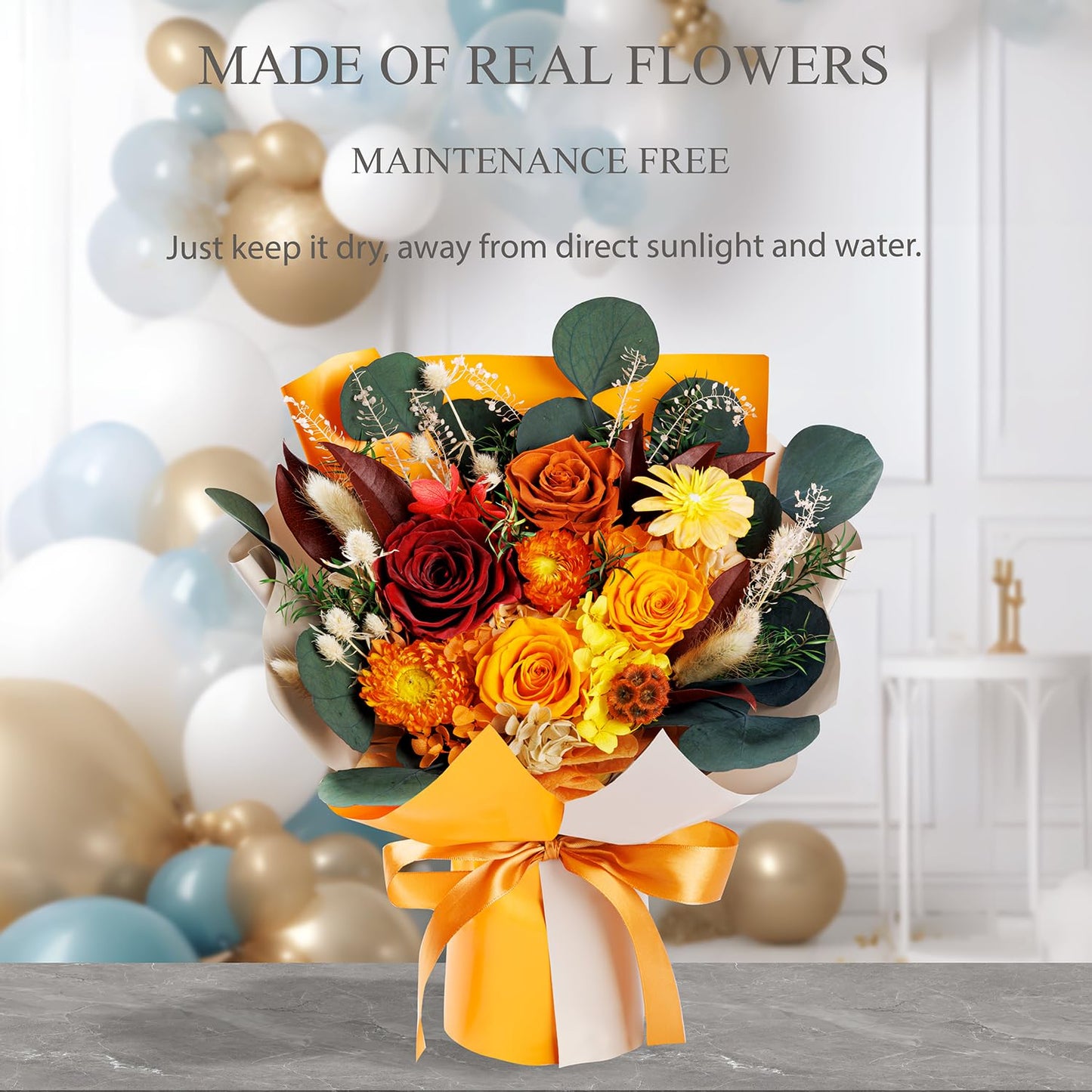 Perfectione Roses 4 Roses Mixed Bouquet for Mother's Day, Fall Flowers for Delivery, Preserved Flowers Birthday Gift for Women Mom Wife Grandma Her, Fall
