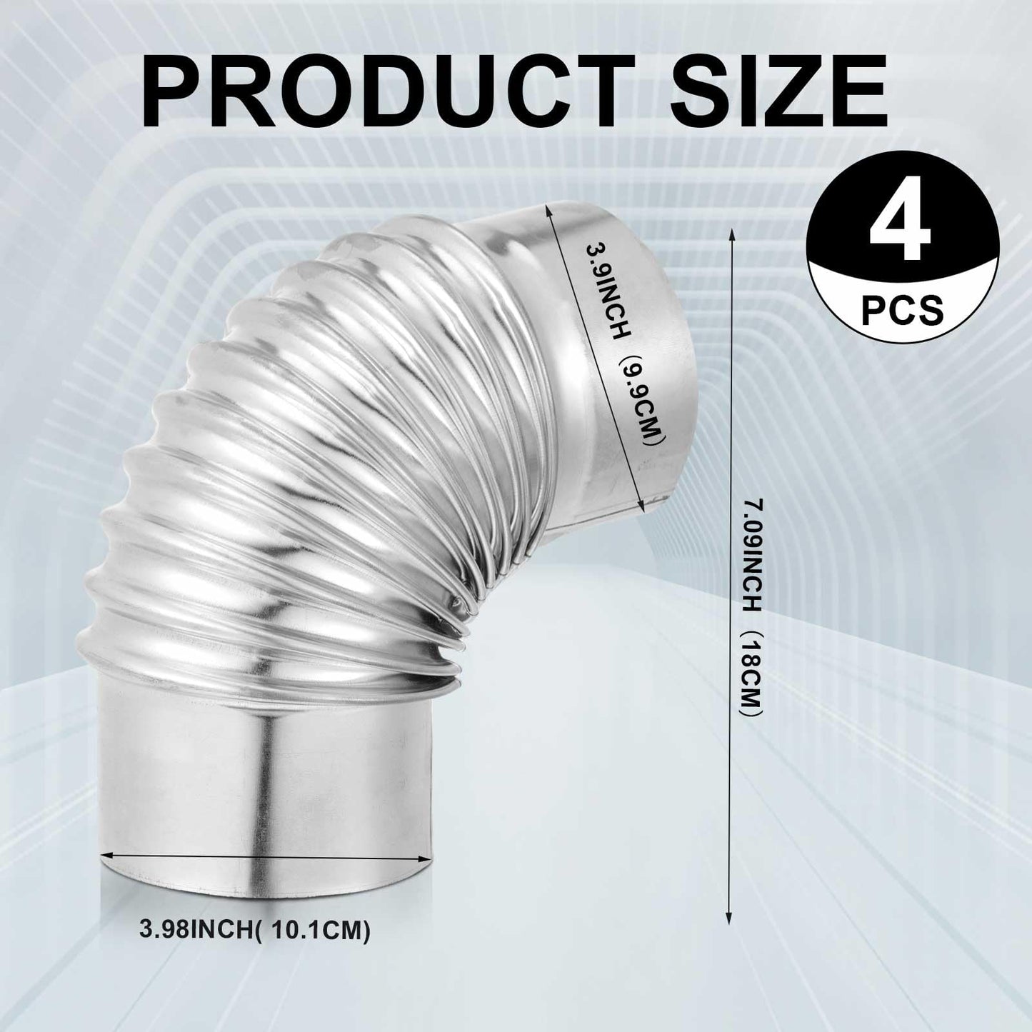 Hicarer 4 Pcs 4 Inch 90 Degree Galvanized Dryer Elbow Vent Tube Connector Adjustable Dryer Vent Elbow Connector for 4" HVAC Duct Pipe Hose Ductwork