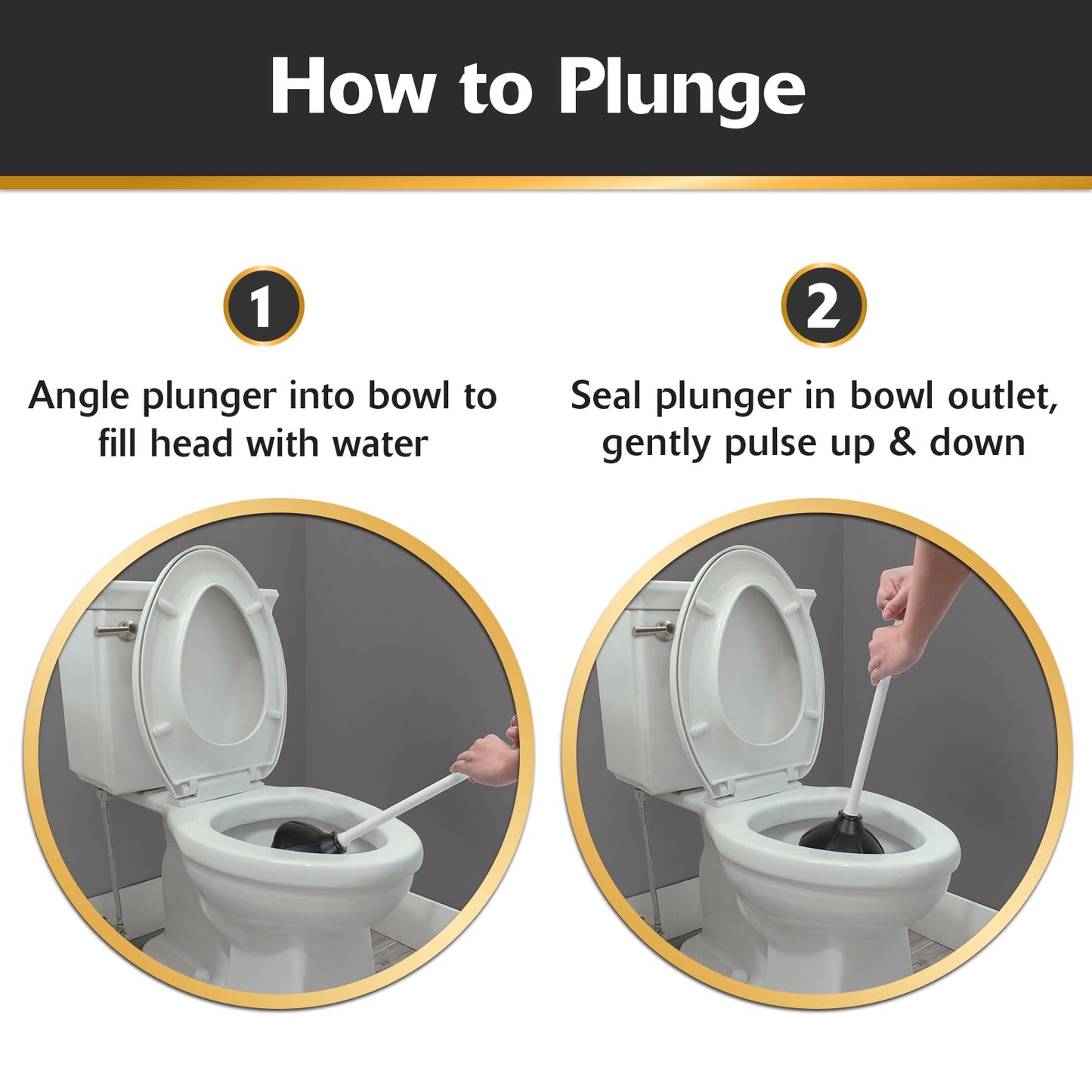 Korky White Toilet Plunger and Holder – Heavy Duty Compact Design – Fast Clog Removal – Easy to Clean - Made in USA