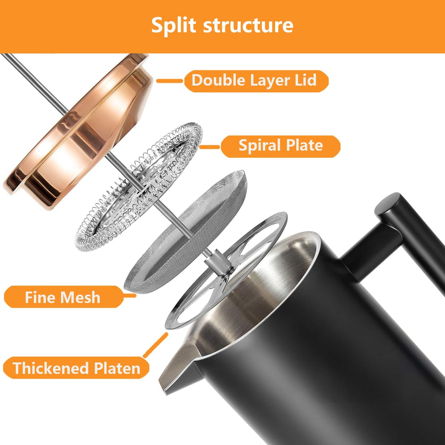 Meelio 1500ml French Press Coffee Maker, Double Wall 304 Stainless Steel Insulated Cafetiere Coffee Press with 3 Layer Filter, Large Capacity Coffee Brewer for Home Camping Office