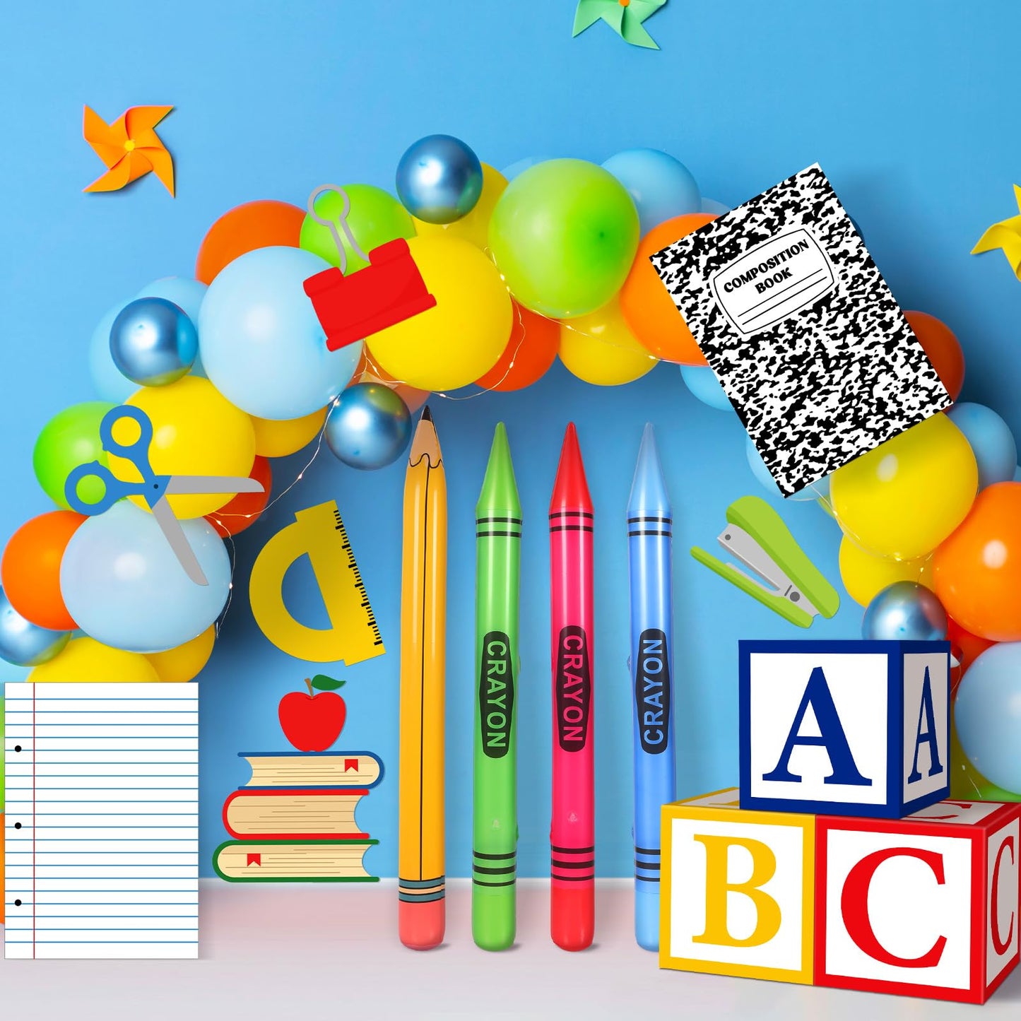 Resholder 14 Pcs Giant School Theme Party Decorations ABC Alphabet Party Favor Box Large Inflatable Pencil Crayon for Celebration Back to School Birthday Decoration