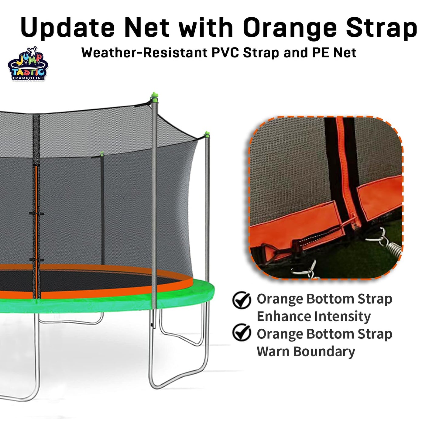 15Ft Trampoline Net Replacement with 6 Caps, Trampoline Net Fit for 15Ft Round-6 Straight Poles(Not Include Poles)