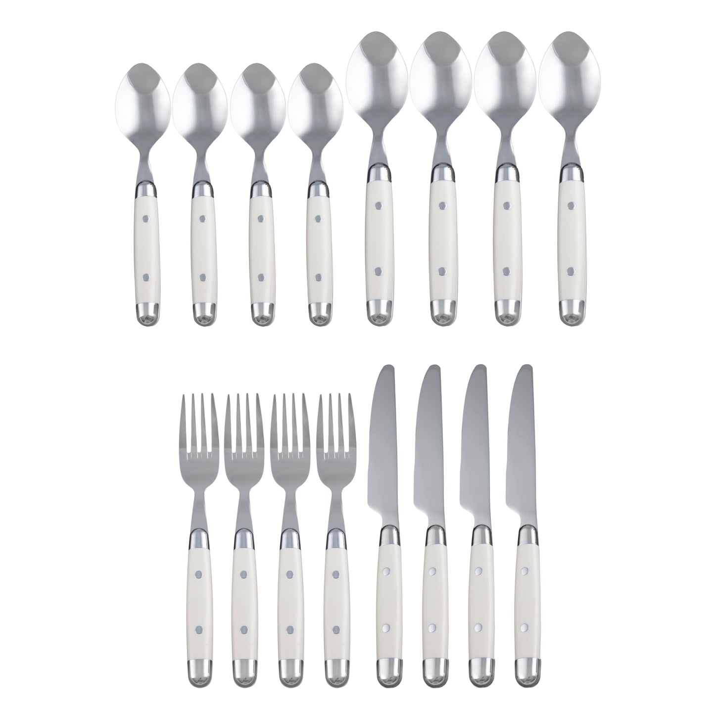 Cambridge Silverware Set, Jubilee White 16-Piece Flatware Set, Service for 4, 18/0 Stainless Steel, Silver Mirror Finish Beige Handles, Knives Spoons and Forks set, Dishwasher Safe, (Beige, 16 Pieces)