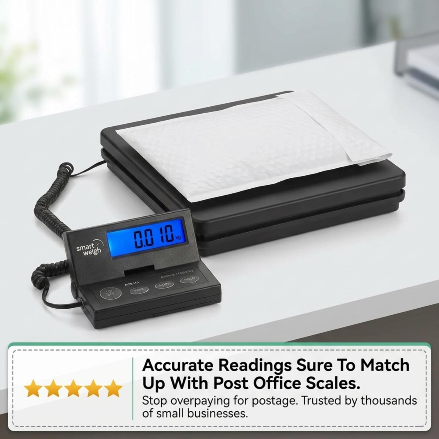 Smart Weigh Digital Postal Shipping Scale, 110lb/50kg to 0.1oz/2g Precision, Hold Function, Separate Wall-Mount Screen, AC Adapter & Batteries Included
