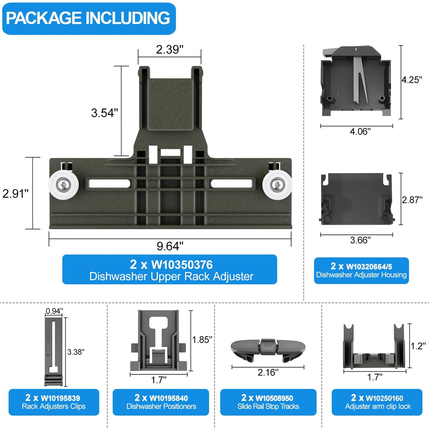 (12PCS) Upgraded W10350376 W10350374 Dishwasher Top Rack Parts & W10320664 W10320665 Dishwasher Adjuster Housing for Kenmore/Kitchenaid Dishwasher Upper Rack Parts W10195840,KUDE20FXSS4 Rack Adjuster