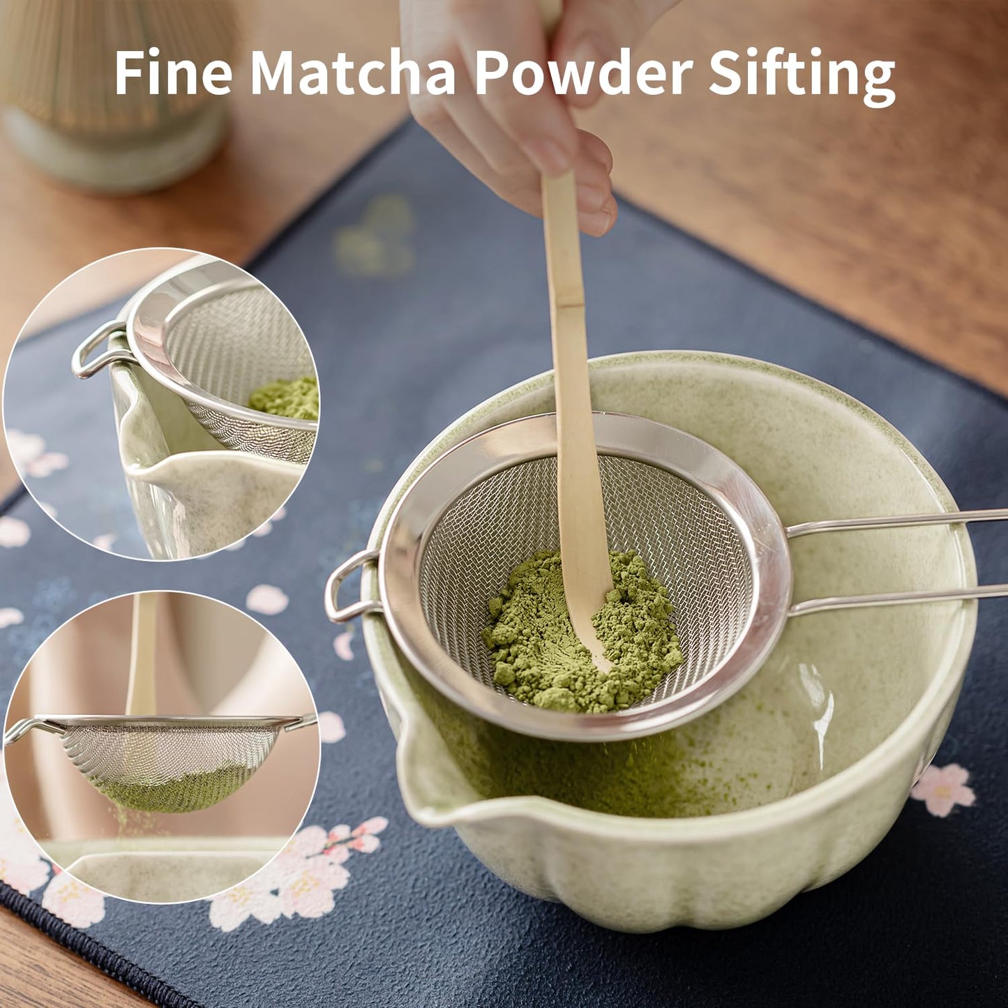 8 Pcs Matcha Whisk Set - HTRCXB Matcha Set with Ceramic Bowl, Bamboo Whisk & Holder, Scoop, Sifter, Measuring Spoon, Scoop Rest & Tea Towel, Complete Gift Kit for Beginners & Tea Lovers