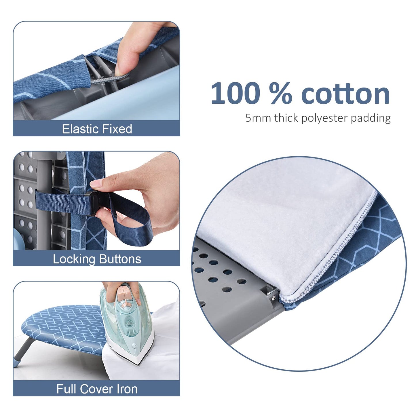 APEXCHASER Foldable Ironing Board, Tabletop Small Iron Board with Heat Resistant Covers, Portable Folding Mini Iron Table with Non-Slip Feet for Home, Laundry Rooms, Dorms, Travel Use, Blue