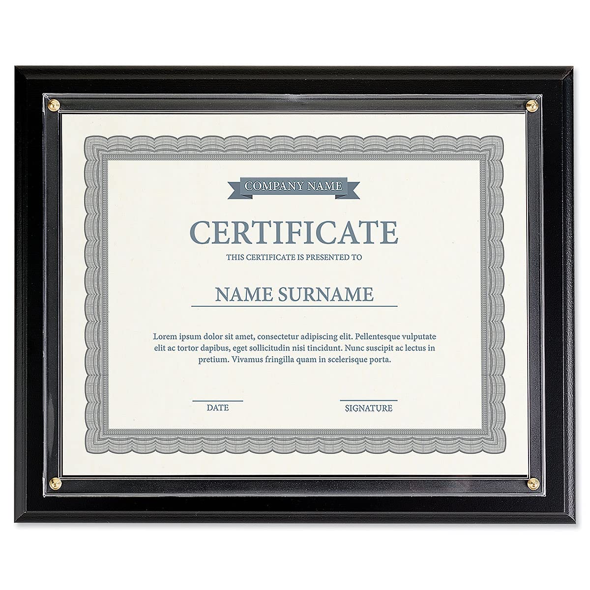 Fine Stationery Flat Black Certificate Award Plaque - Slide-In 8.5" x 11" Certificate or Diploma, Wood Wall Frame, 11 inches by 13.5 Inches