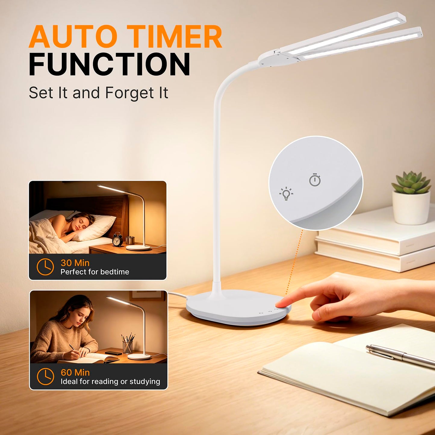G Keni LED Desk Lamp with 180° Foldable Shade, 2400 Lux Bright Adjustable Desk Lamp, 360° Gooseneck, 5 Color Modes Stepless Dimming, Auto Off Timer, Modern Office Desk Lamp for Home Study Workbench
