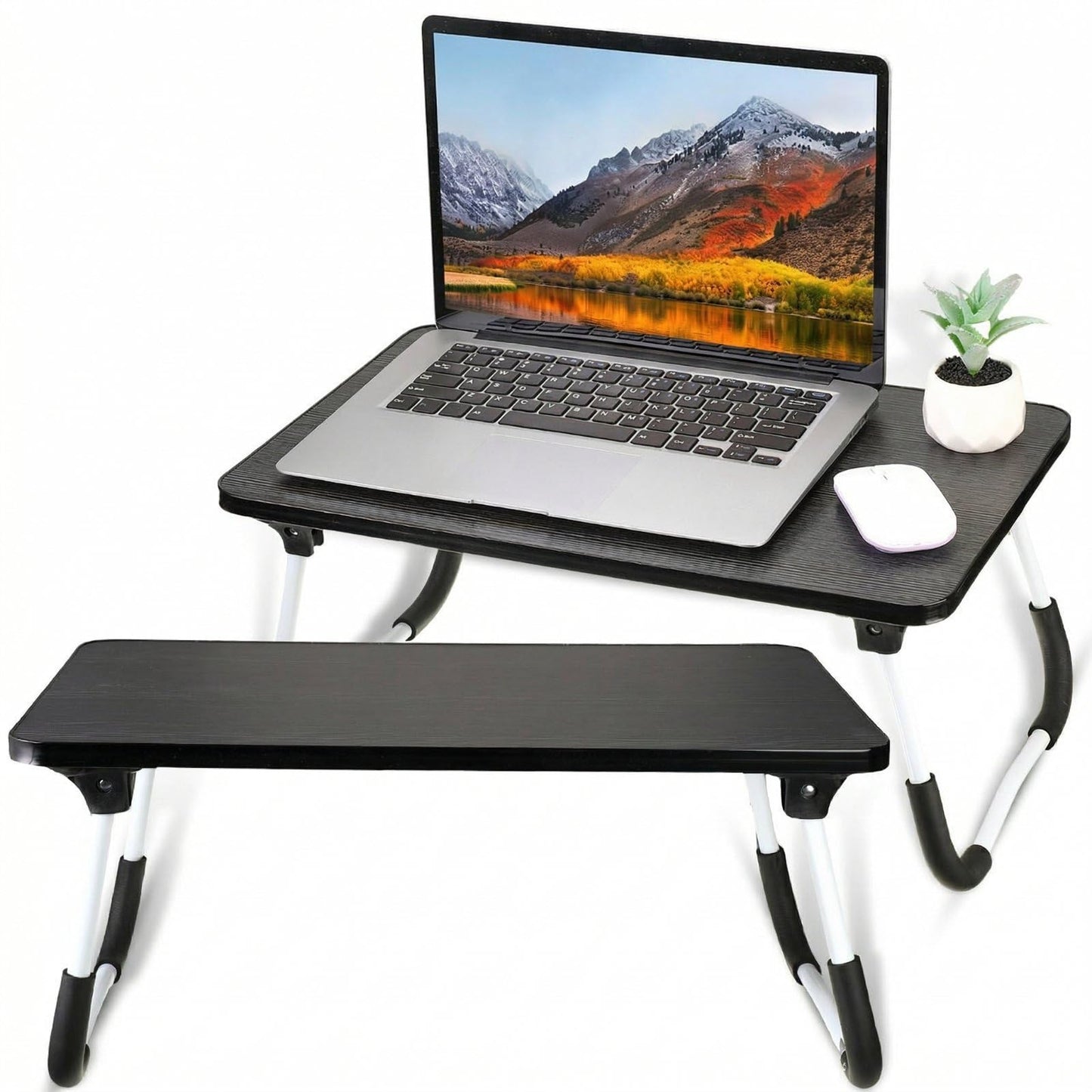2 Pcs Foldable Laptop Table Lap Desk Mini Bed Table Portable Bed Tray Laptop Stand for Couch Sofa Working Reading Eating Children Workers School Classroom Home Office Supplies (Black)