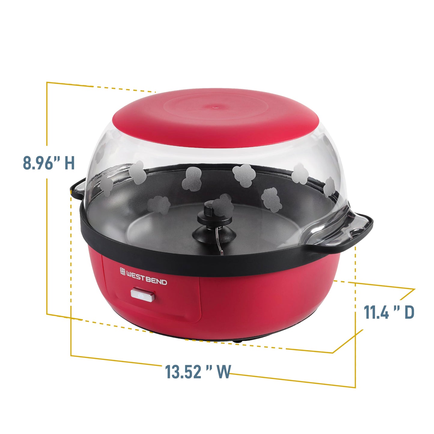 West Bend Stir Crazy Hot Oil Popcorn Popper, Popcorn Maker Machine with Large Serving Bowl Lid and Stirring Rod, 6-Qt., Red