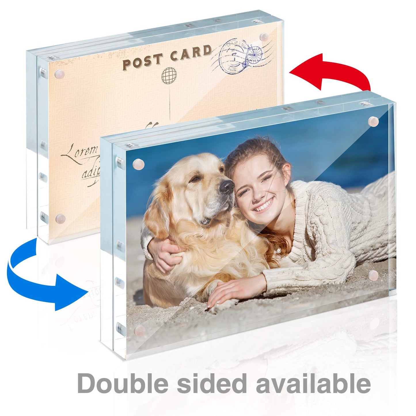 TWING 5 Pack 4 x 6 Acrylic Frame, Horizontal Magnet Double Sided 4x6 Picture Frame,12+12MM Thick Clear Frameless Desktop Display Self Standing Magnetic Acrylic Block Photo Frame