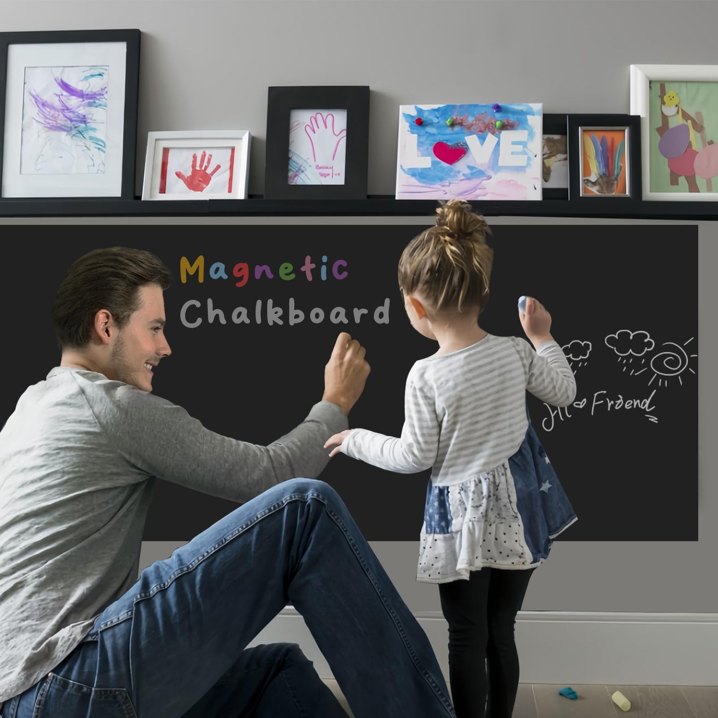 2-Pack, 40" x 18" Magnetic Chalkboard for Wall Self Adhesive Blackboard Sheet Peel and Stick Sticker Roll Ideal for School Home