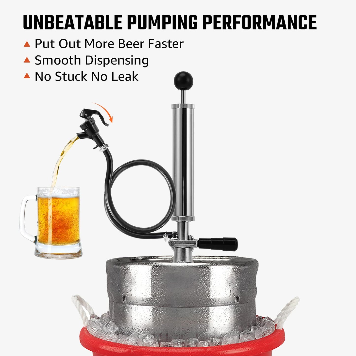 Hilangsan 8” Keg Tap Beer Keg Party Pump, D System Beer Taps for Kegs, Kegerator Tap Stainless Steel Probe Coupler Beer Tap with Beer Line Faucet Hose Clamps for US Sankey Homebrew