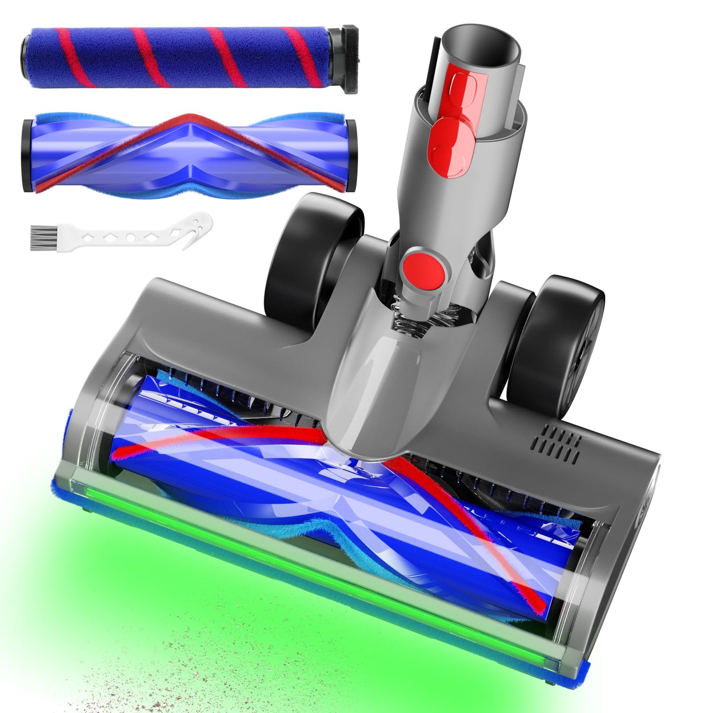 Upgraded 2 Head Replacement for Dy-son V7 V8 V10 V11 V15 Cordless Vacuum Cleaner, Anti-Tangle Motor-Driven Brush Roll with Full-Area LED Light Dust Detection, Quick-Release Attachment for Hard Floors