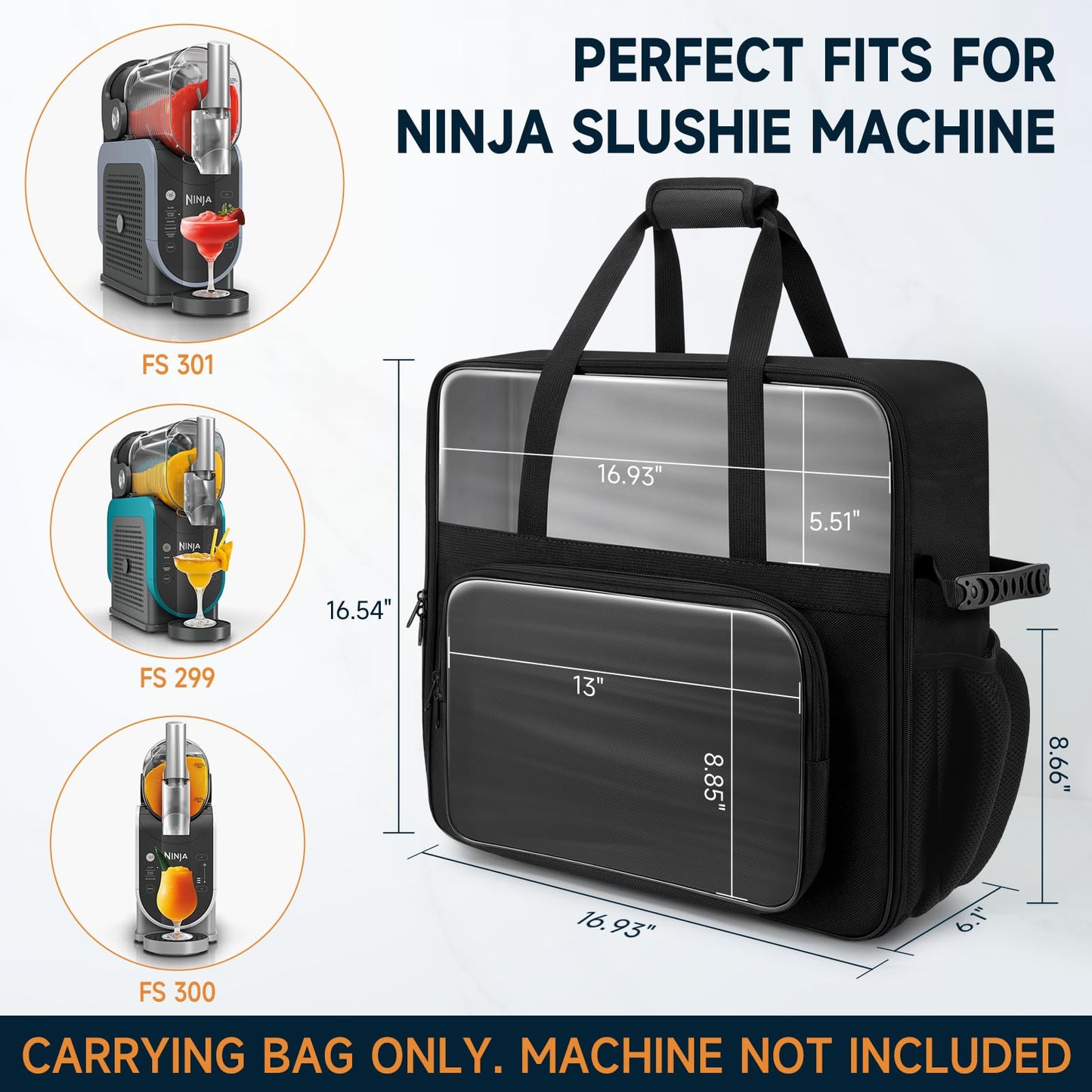 Carrying Bag for Ninja Slushie Machine FS301 & FS300, Travel Party Frozen Drink Maker Case with Clear Window, Portable Side-Opening Cover for Ninja SLUSHi, Thick Storage Case for Slush Accessories