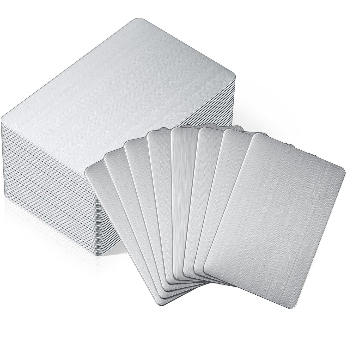Tandefio 50 Pcs 304 Stainless Steel Metal Business Cards 3.4 x 2.1 Inch Laser Engraving Stainless Blank Steel Card for House Office Customer DIY Gift(0.8 mm Thickness)