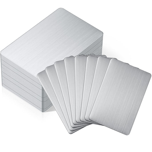Tandefio 50 Pcs 304 Stainless Steel Metal Business Cards 3.4 x 2.1 Inch Laser Engraving Stainless Blank Steel Card for House Office Customer DIY Gift(0.8 mm Thickness)