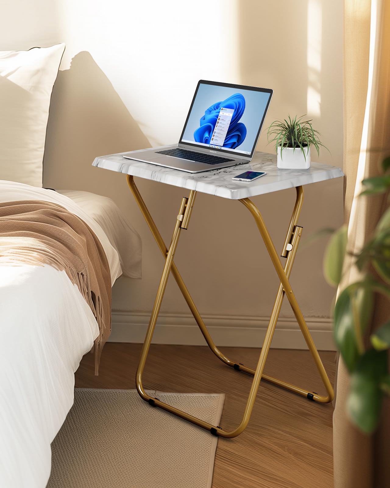 HUANUO Folding TV Tray Table -Stable Tray Table with No Assembly Required, TV Dinner Tray for Eating, Foldable Snack Tables for Bed & Sofa (Marbling)