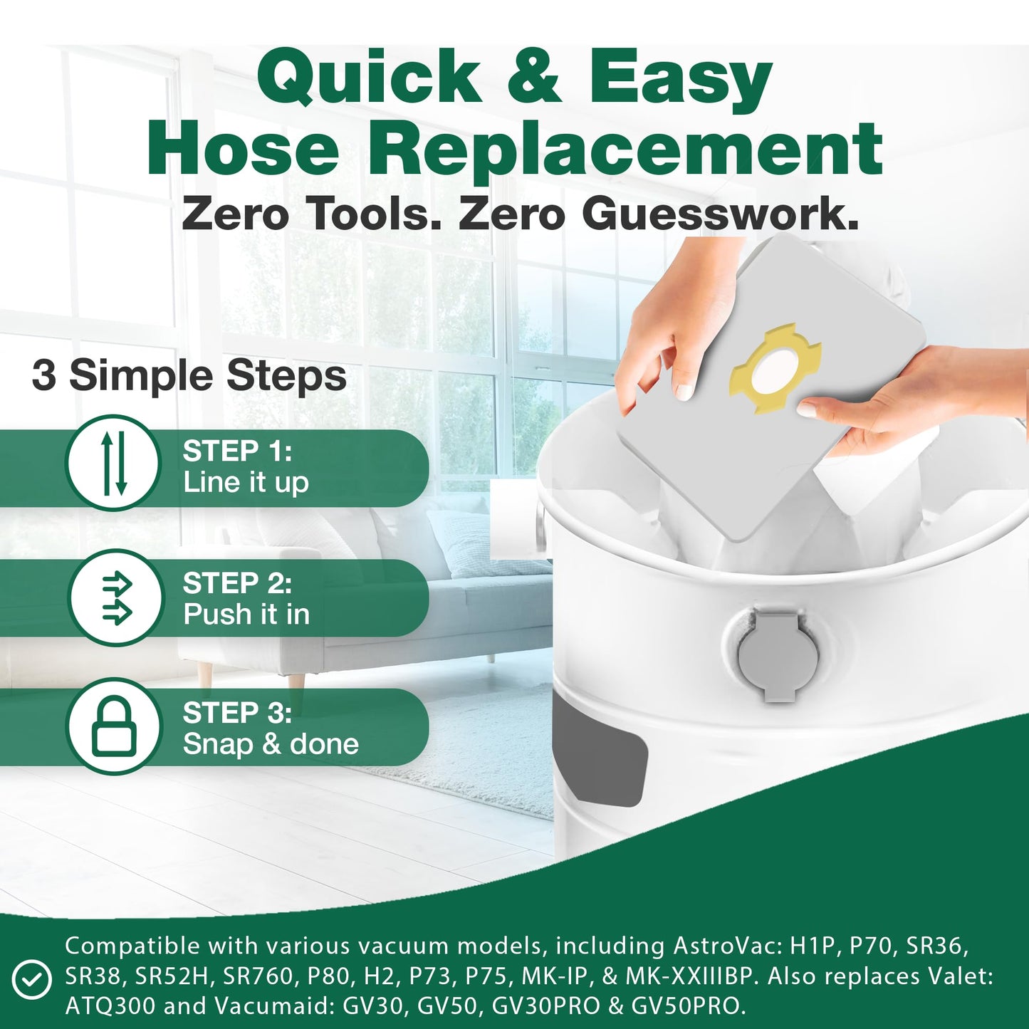 9 Valet & VacuMaid Vacuum Bags Compatible with AstroVac, Part # HPB2HPK & HPB2H, Fits Models: H1P, P70, SR36, SR38, SR52H, ATQ300, GV30, GV50, GV30PRO & GV50PRO (9 Pack)- by Think Crucial