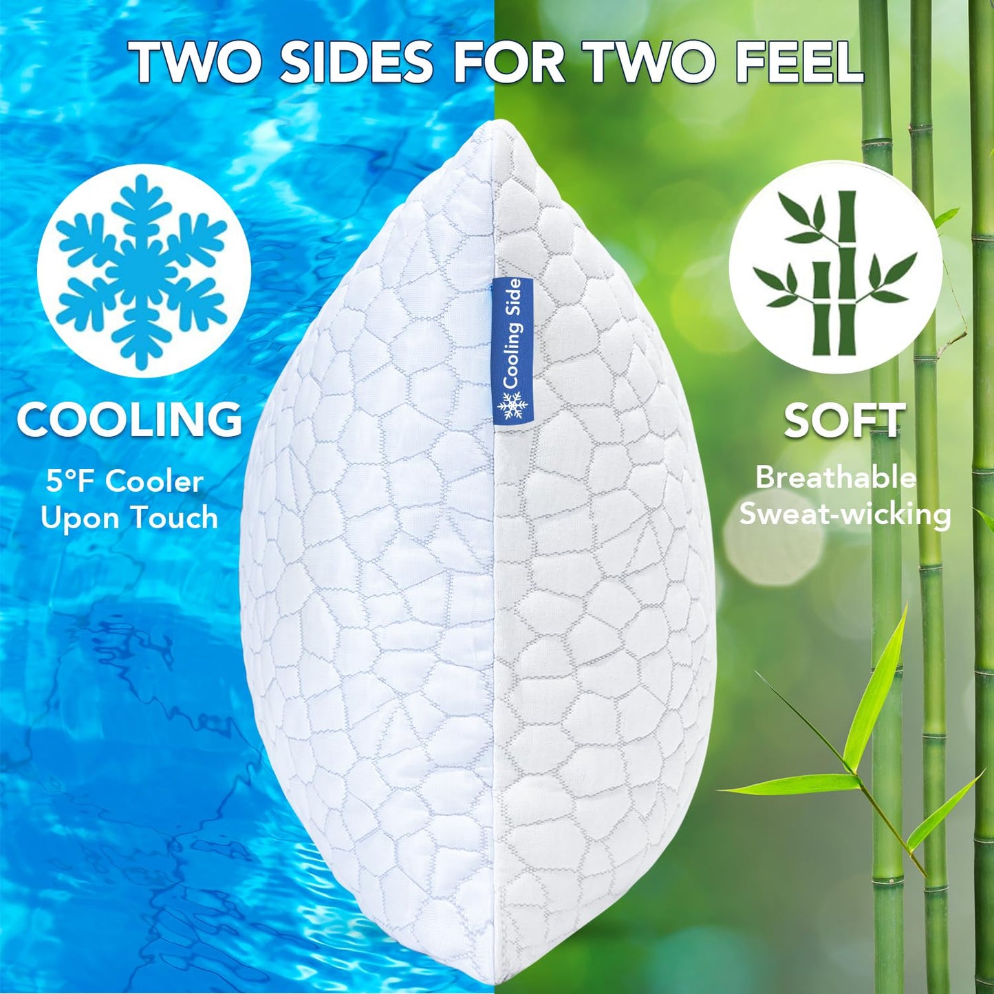 QUTOOL Cooling Pillow for Sleeping, CertiPUR-US Shredded Memory Foam Standard Pillow Set of 1, Cool Pillow for Hot Sleepers Adjustable Firm Pillow for Side,Back,Stomach Sleepers Soft Yet Support,White