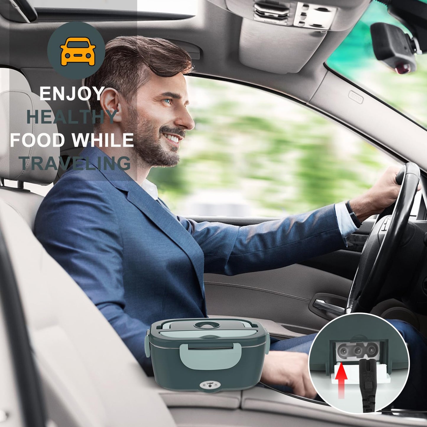 Monteka Electric Lunch Box Food Heater - Leakproof Portable Food Warmer heated lunch box for adults for Car/Home/Truck with 1.5L Removable Stainless Steel Container, White Elephant Gift, 12V/24V/110V