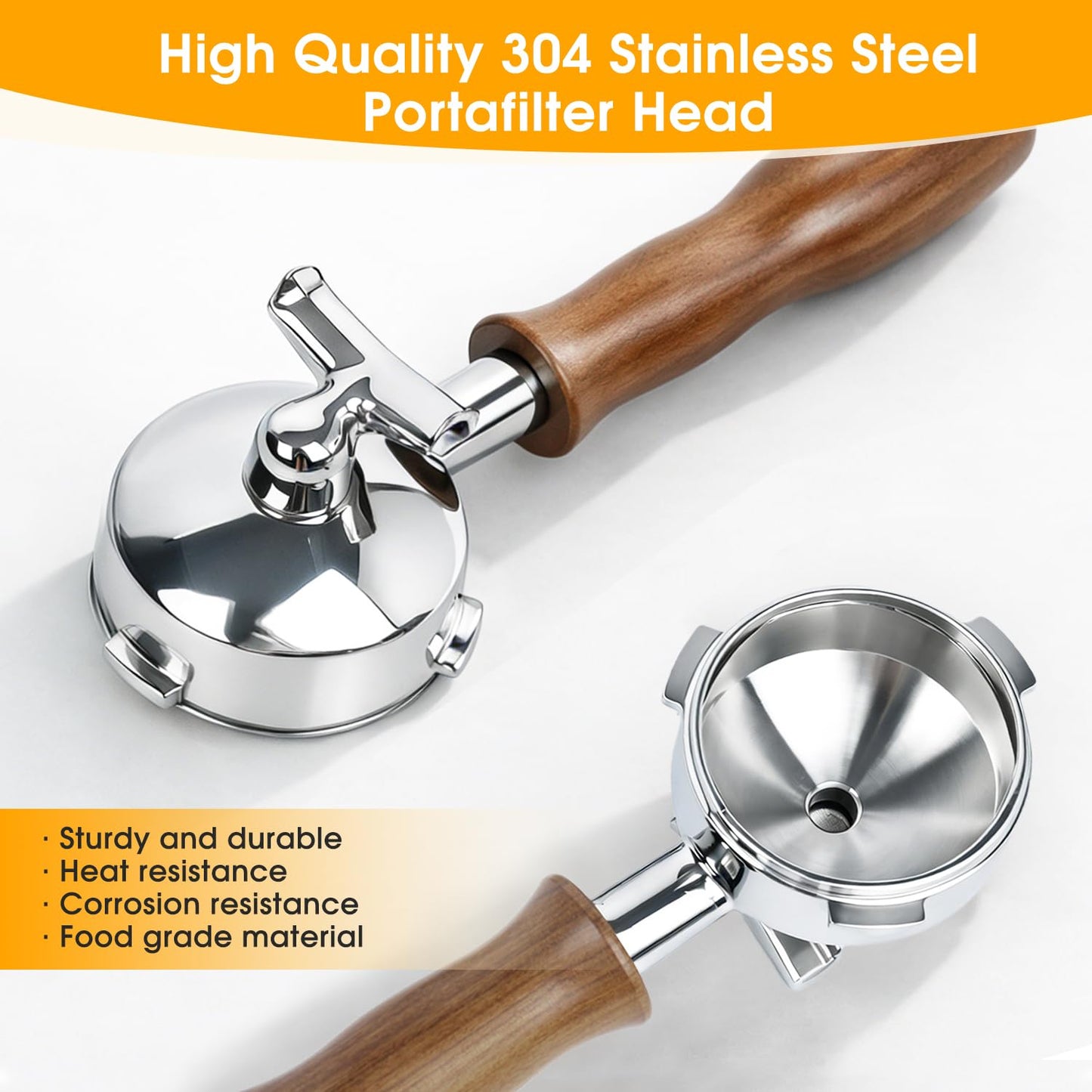 KUCHZUBE 58mm Portafilter 3 Ears with Double Spout Compatible with CASABREWS 5700 Series, Neutron Pro, Ultra and 4700Gense and Other 58mm Portafilter with Three Prongs Thickness 4.9mm | Wooden Handle