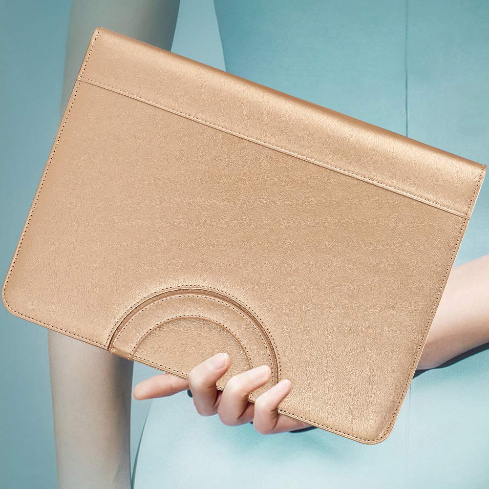 Darolin Vegan Leather Padfolio Portfolio with Handle & Clipboard, Zippered Business Portfolio Organizer for Meetings, Interviews & Travel, Fits A4 & Letter Size, Padfolio for Men Women (Gold)
