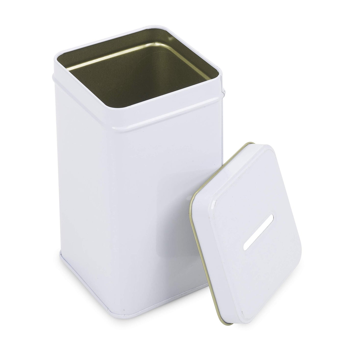Metal Tin Charity Donation Box Tip Container Coin Collection Ticket Box Square shaped 5" H x 3" W x 3" D with slot on removable cover (10 Pack) White