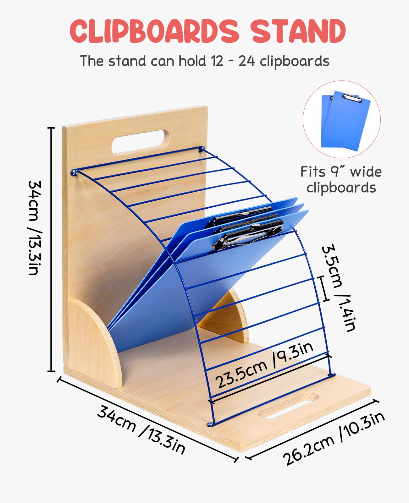 GAMENOTE 2 Pack Clipboard Holders - Wood and Metal Clipboard Stand Clipboards Organizer Rack Small White Board Organization for Classroom Storage, Office, Assembly Required (2)