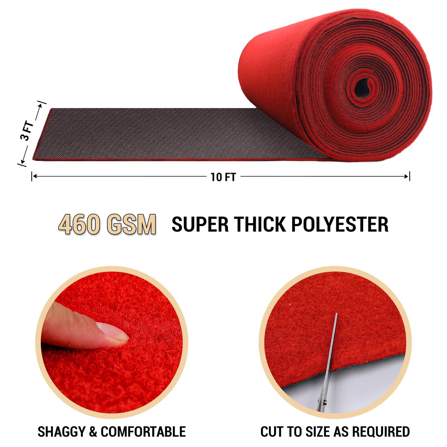 Extra Thick Red Carpet Runner for Party Felt Non-Slip Rubber Backed Aisle Runway Rug for Step, Proposal & Wedding Decorations, Hollywood Oscars Runway，Reusable (Red, 3 X 10 FT)